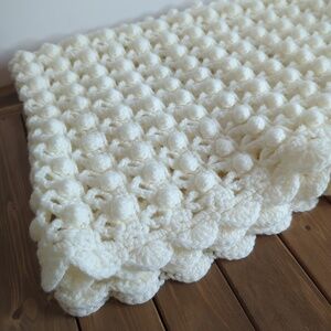 Cream Popcorn Crochet Baby Blanket